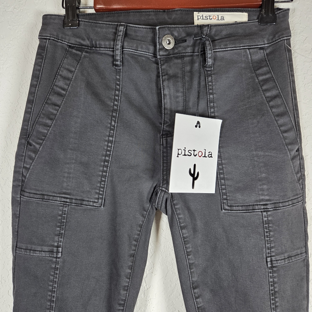 Pistola Alice Ink Black Gray Utility Skinny Moto Panel Stretch Denim Size 26 NWT - Picture 6 of 16